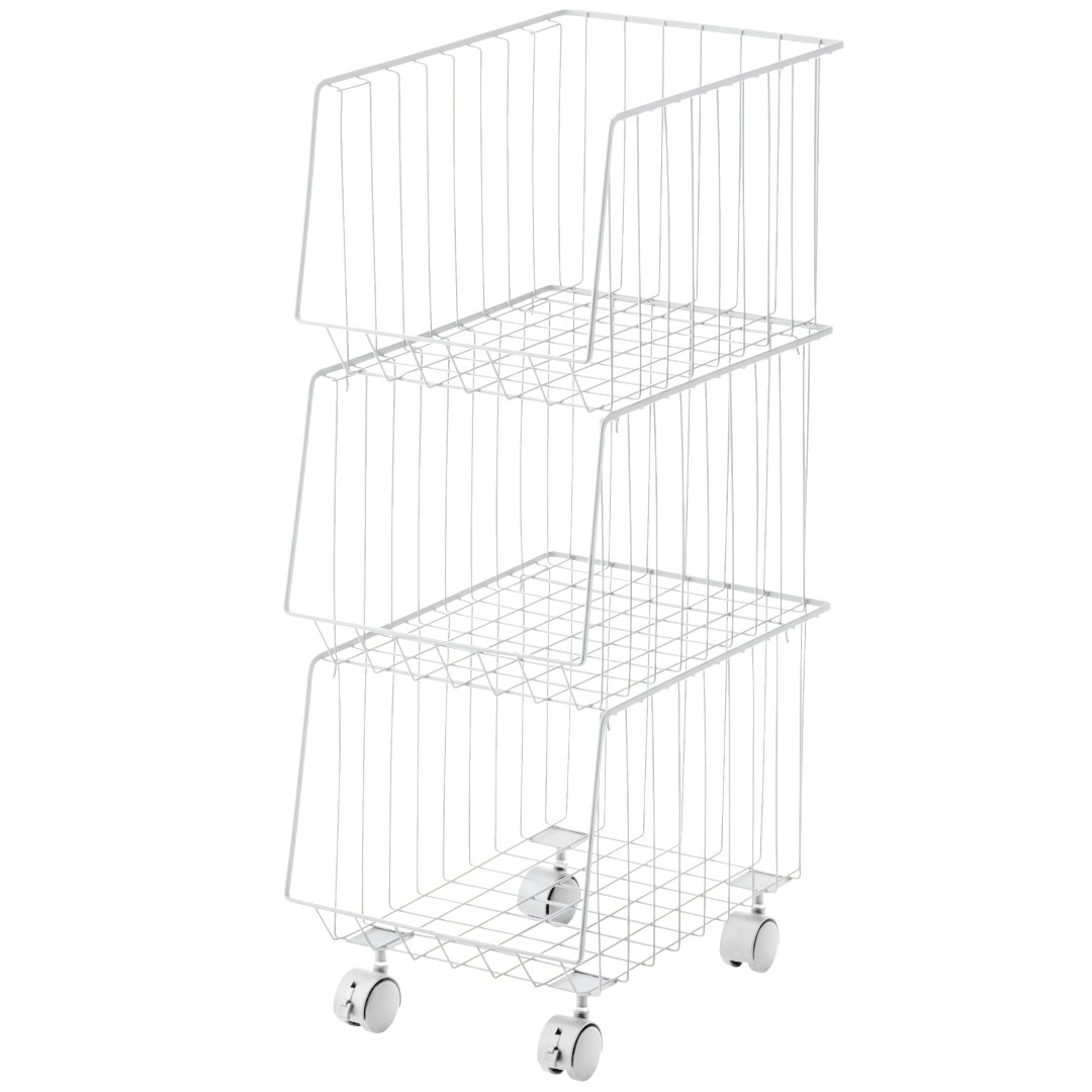 キャスター付きスタッキングワゴン3段(ホワイト)