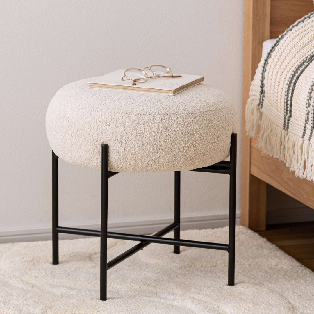 もこもこ細身スチールスツール(アイボリー)